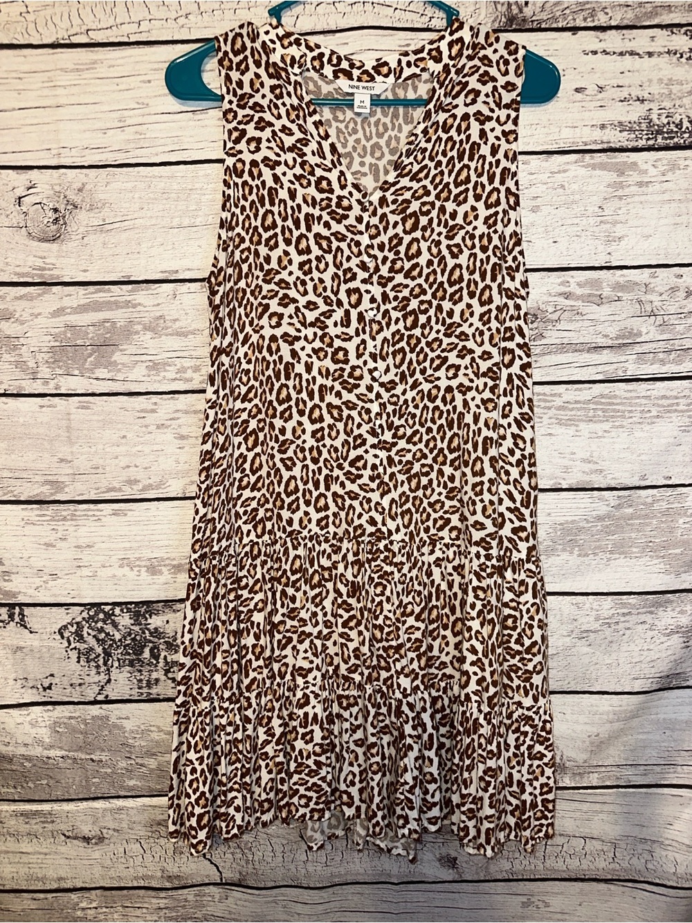 Nine West Animal Print Sleeveless Ruffle Hem Dress M